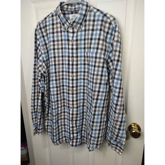 Croft & Barrow Men's L Blue Gingham Easy Care Collared Button Long Sleeve Pocket - Picture 2 of 9